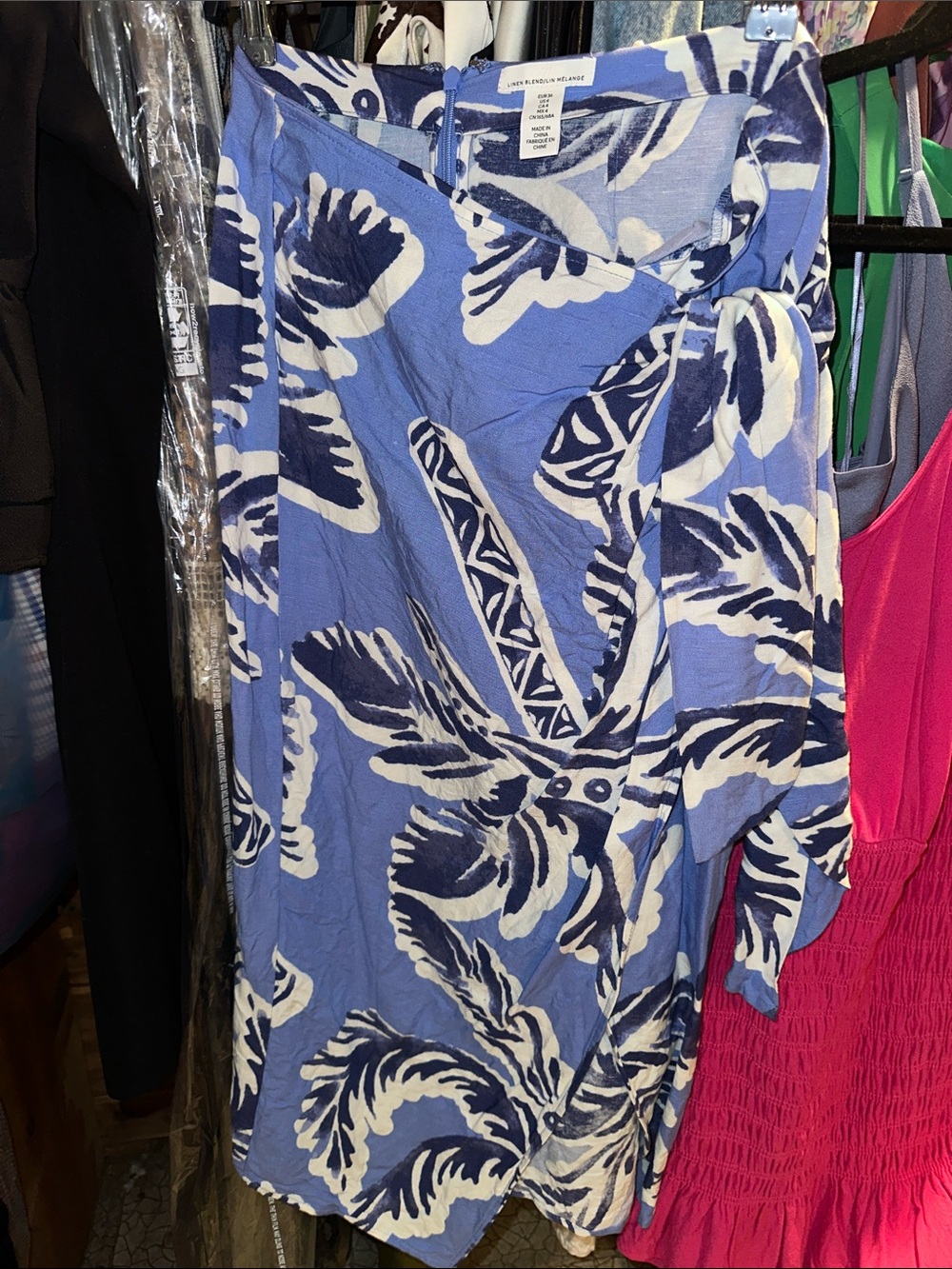 H&M Blue and White Asymmetrical Wrap Skirt